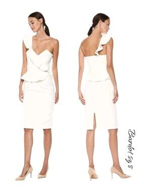 Bardot Camelia White Dress One Shoulder Ruffle Cocktail Bridal Midi 8